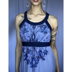Athleta Blue Floral Halter Sleeveless Maxi Sundress Size S Bodice Contrast Boho